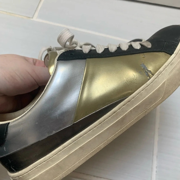 Tod's Silver  Gold Black Metallic Patent Leather Sneaker 39.5 - Picture 7 of 11